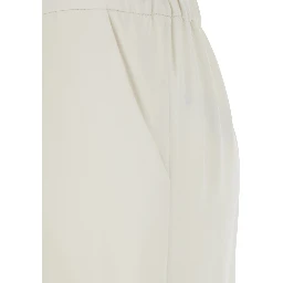 Pants with Elastic Waist and Wide Leg in White Fabric for Women