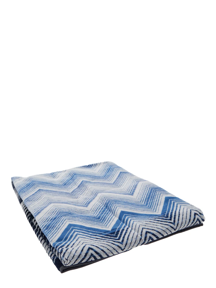 MAREA blue Towel with Zig Zag motif all-over in  cotton home alternative