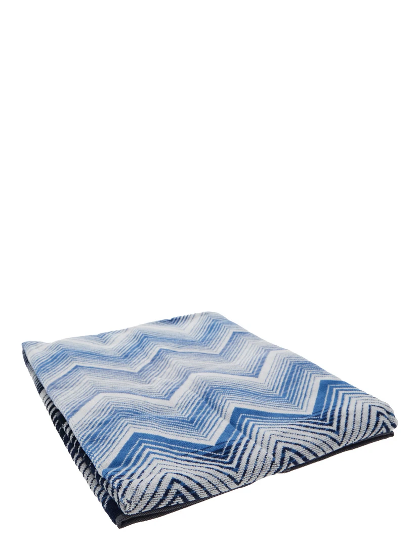 MAREA blue Towel with Zig Zag motif all-over in  cotton home