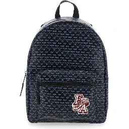 Black Backpack with all-over logo print and logo patch on the front in Tech Fabric Boy