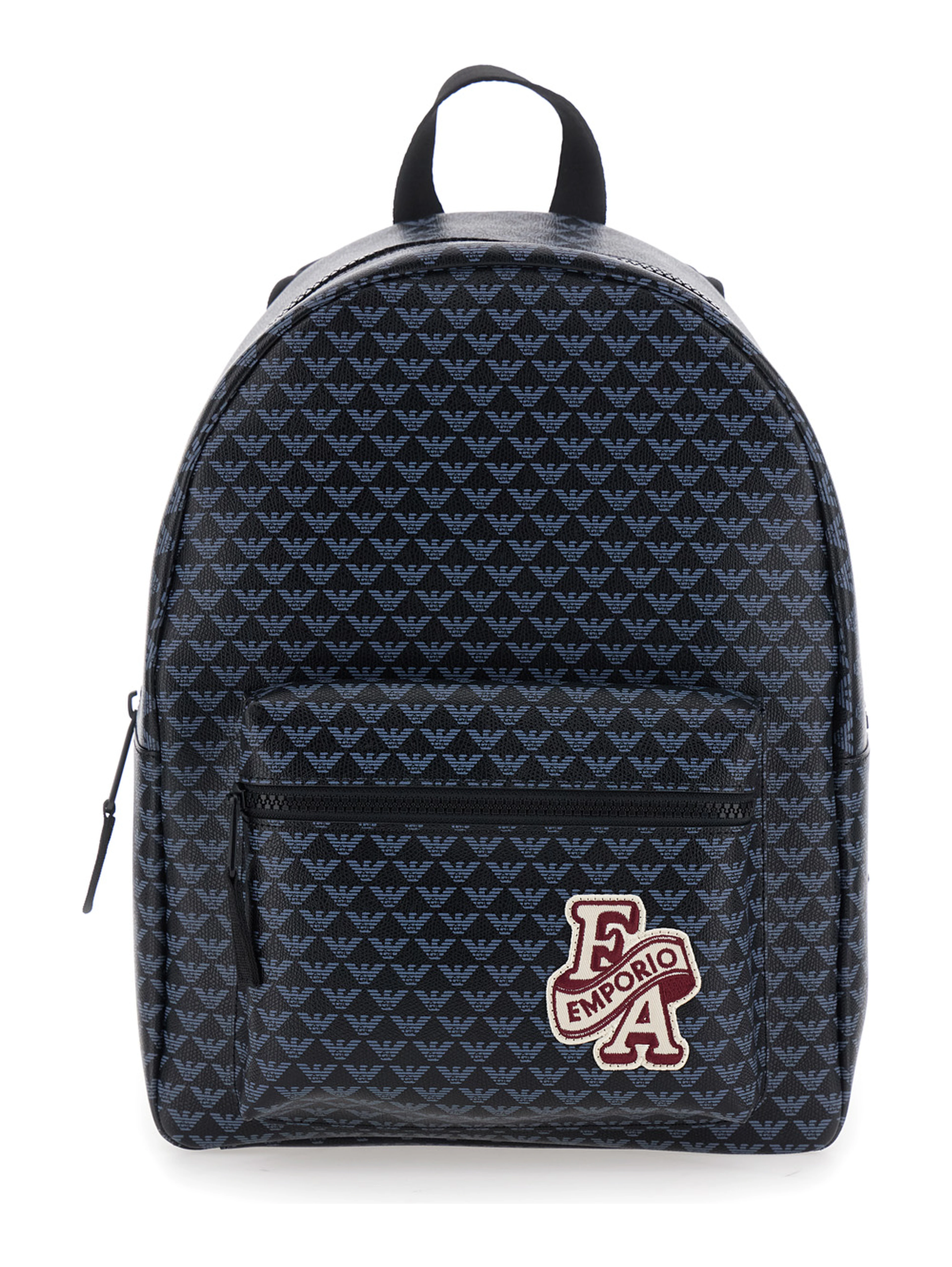 Black Backpack with all-over logo print and logo patch on the front in Tech Fabric Boy
