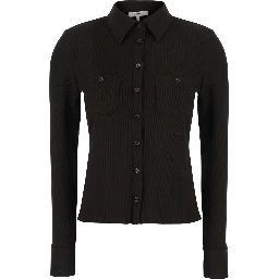 Brown Top with Ribbed Design and Pointed Collar in Modal for Women