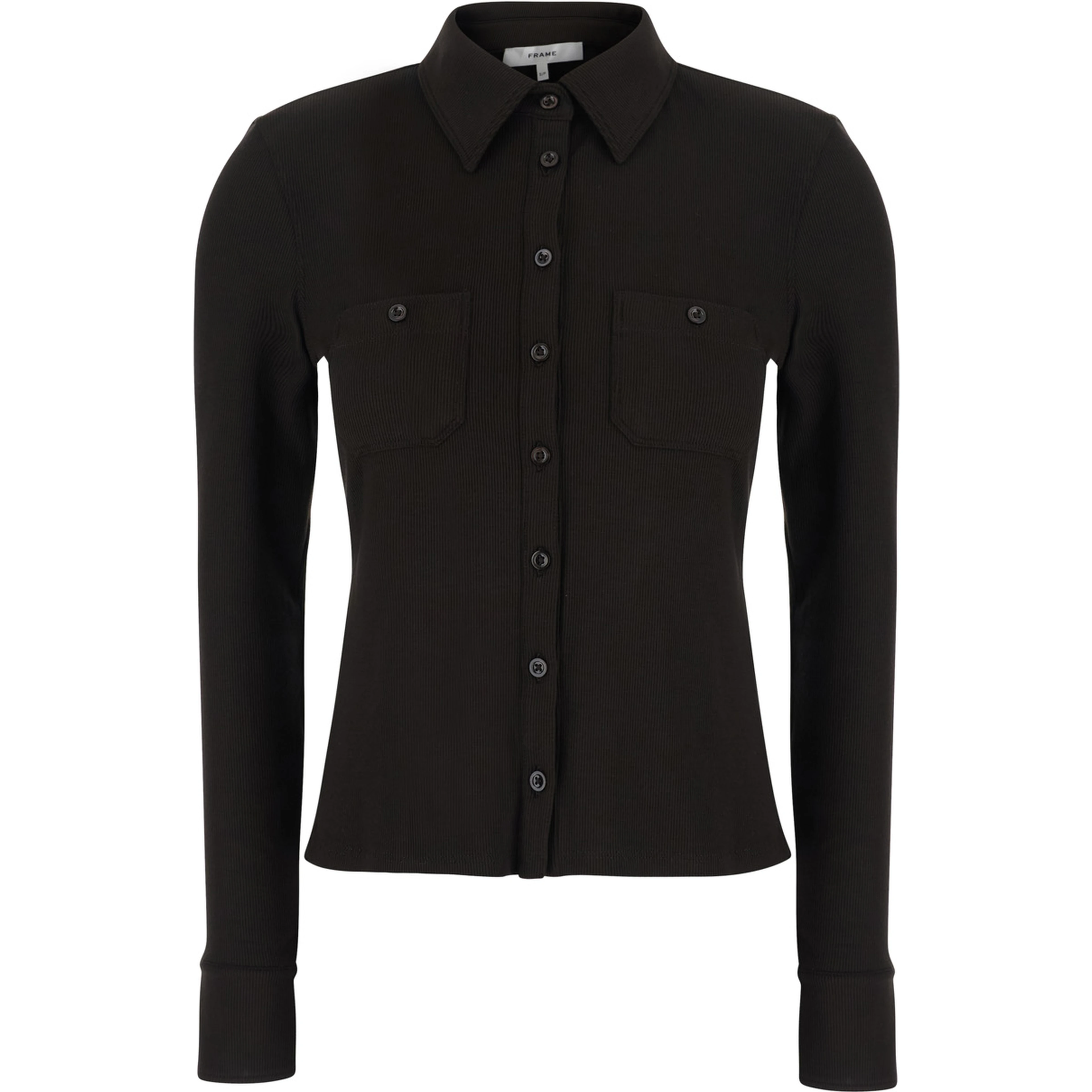 Brown Top with Ribbed Design and Pointed Collar in Modal for Women