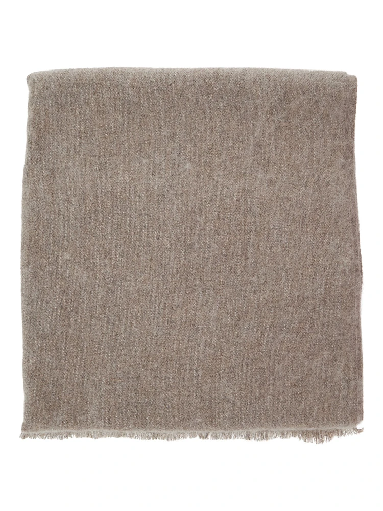 beige scarf with Square design adn frayed edges in wool and cashmere blend women