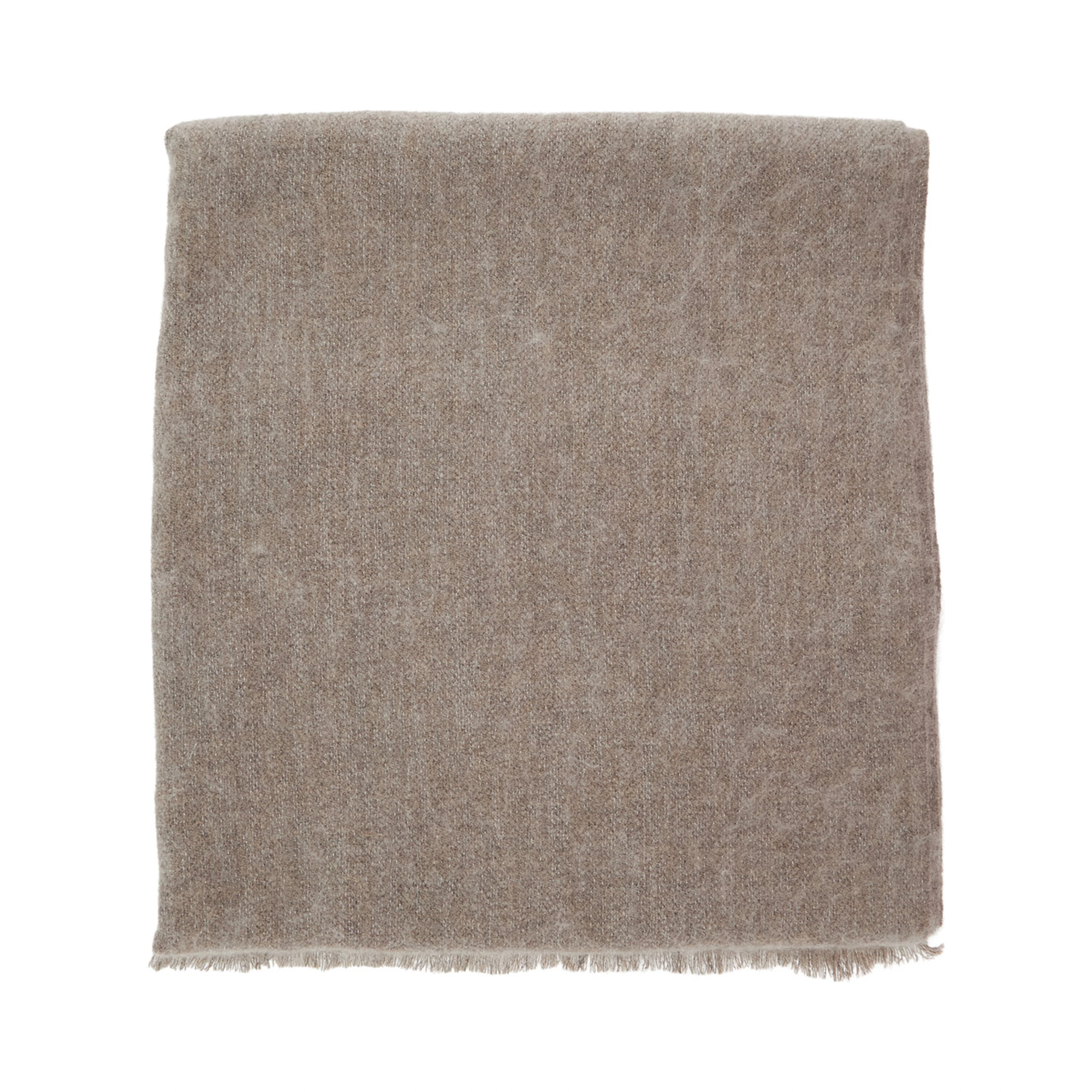 beige scarf with Square design adn frayed edges in wool and cashmere blend women