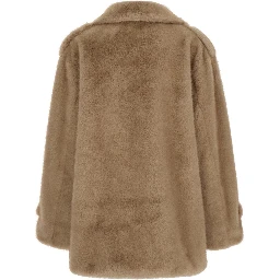 Beige Overcoat with Wide Lapels in Eco-Fur for Women