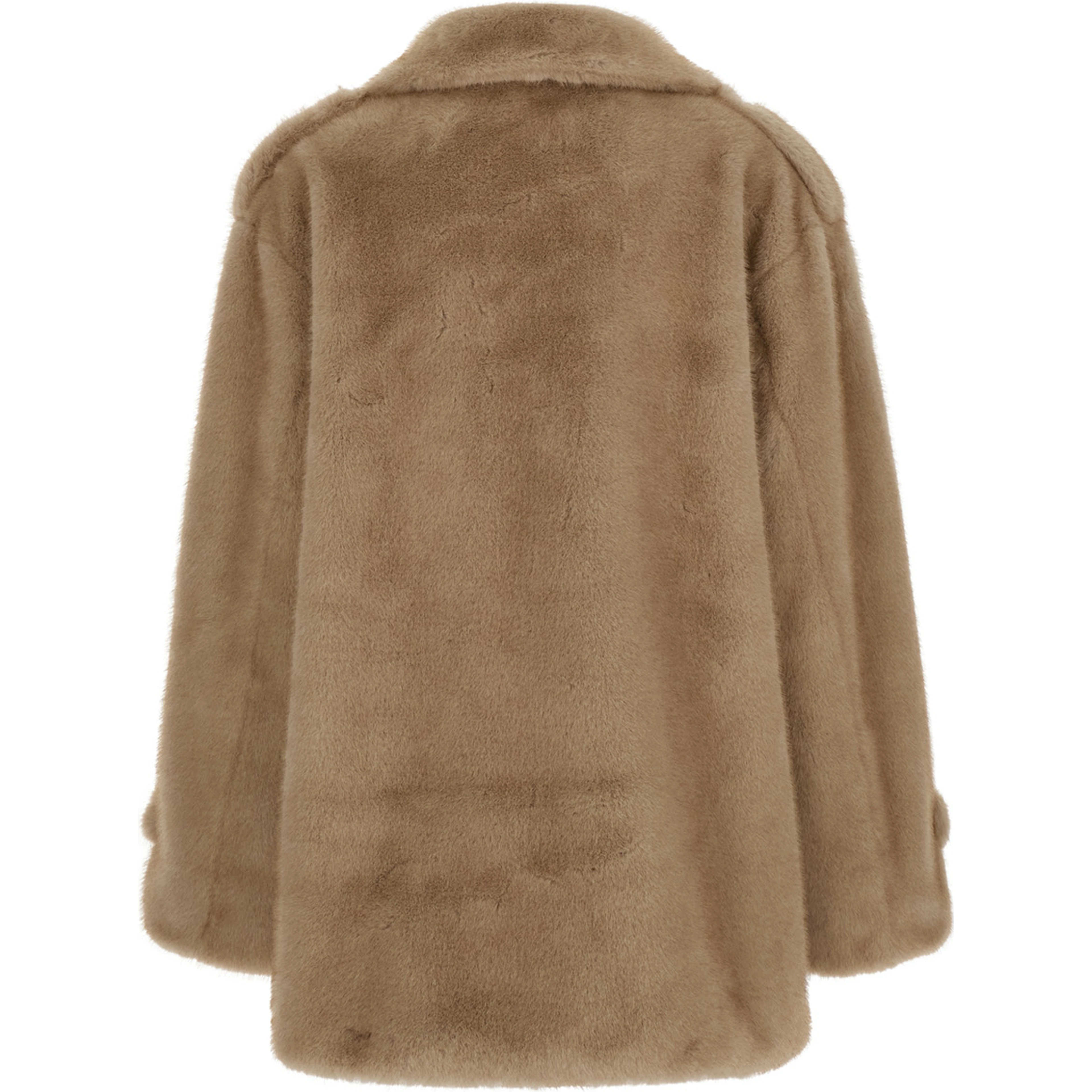 Beige Overcoat with Wide Lapels in Eco-Fur for Women