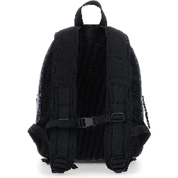 Black Backpack with all-over logo print and logo patch on the front in Tech Fabric Boy