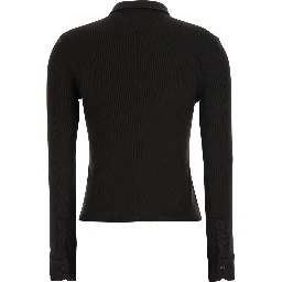 Brown Top with Ribbed Design and Pointed Collar in Modal for Women