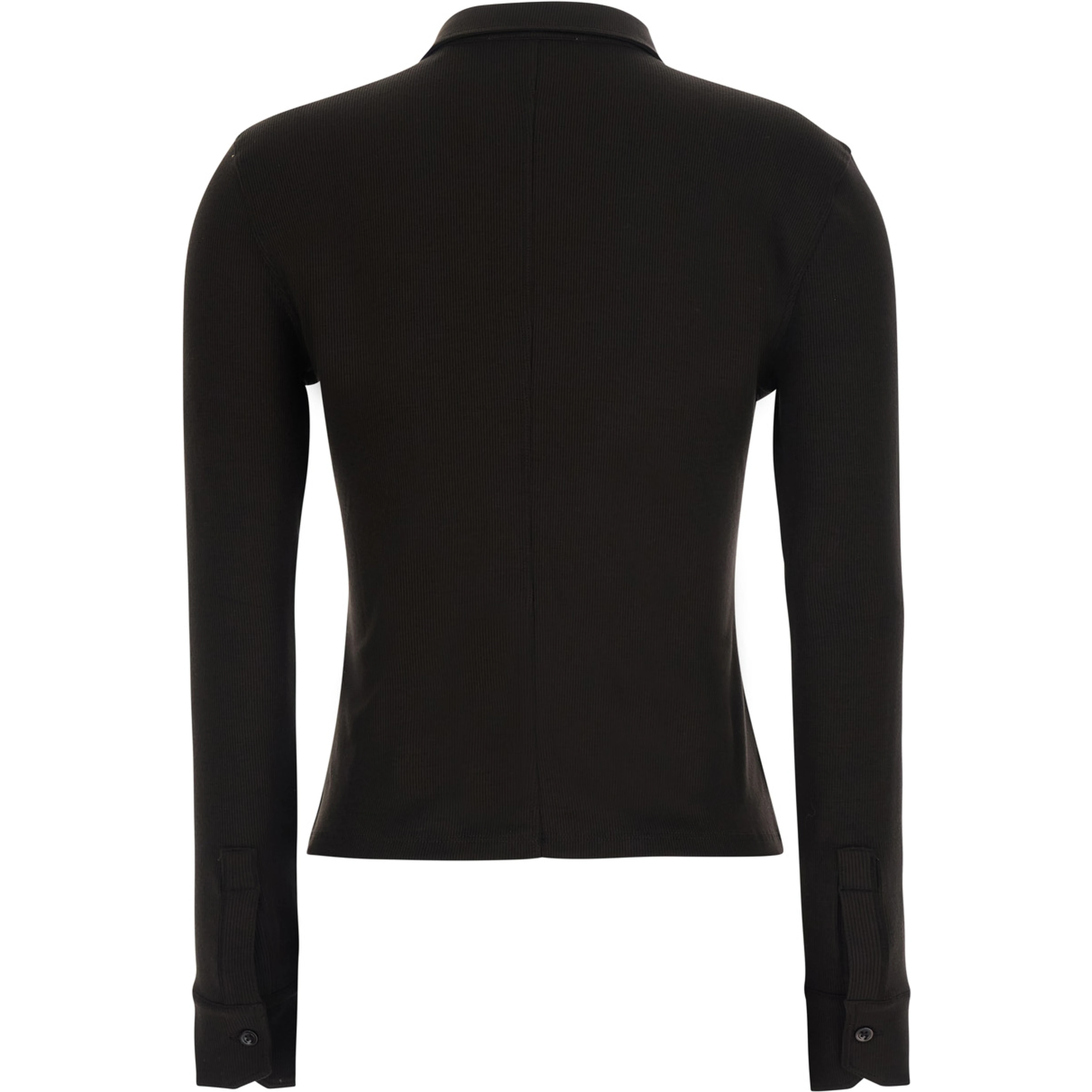 Brown Top with Ribbed Design and Pointed Collar in Modal for Women