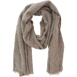 beige scarf with Square design adn frayed edges in wool and cashmere blend women