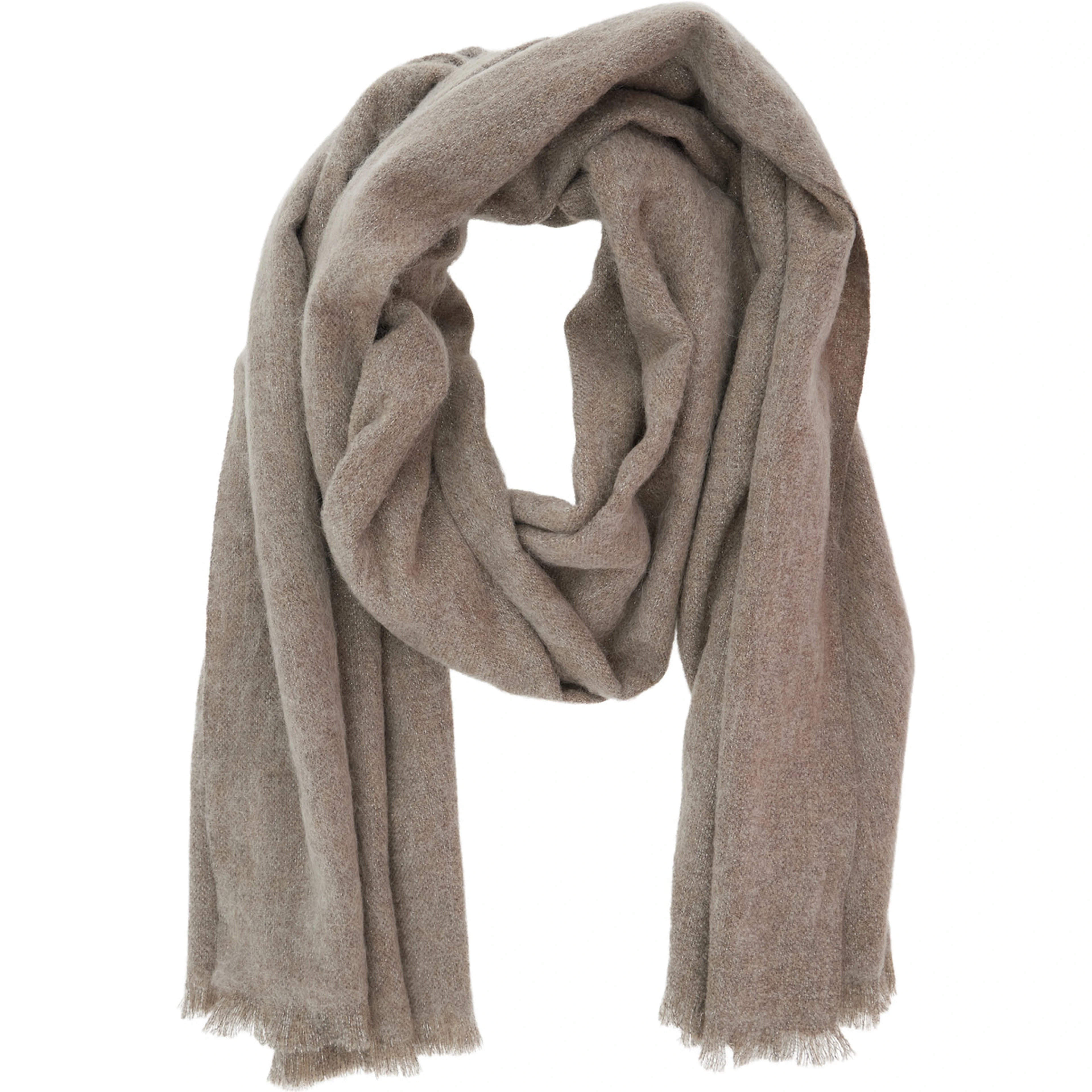 beige scarf with Square design adn frayed edges in wool and cashmere blend women