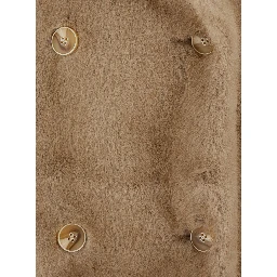 Beige Overcoat with Wide Lapels in Eco-Fur for Women