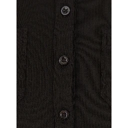 Brown Top with Ribbed Design and Pointed Collar in Modal for Women