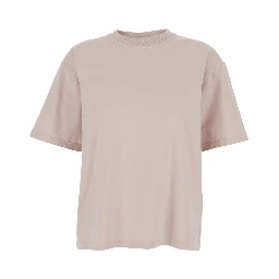 Pink Crew Neck T-shirt with Maxi Logo on the Back in cotton for Women