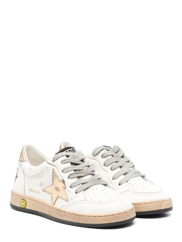 Ballstar White Sneaker Low Top with Star Patch on the Side and Maxi Lettering on the Back in Leather boy
