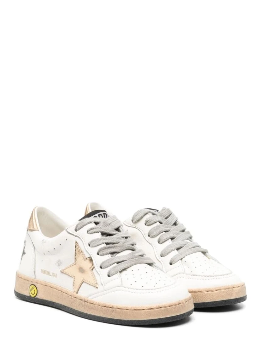Ballstar White Sneaker Low Top with Star Patch on the Side and Maxi Lettering on the Back in Leather boy