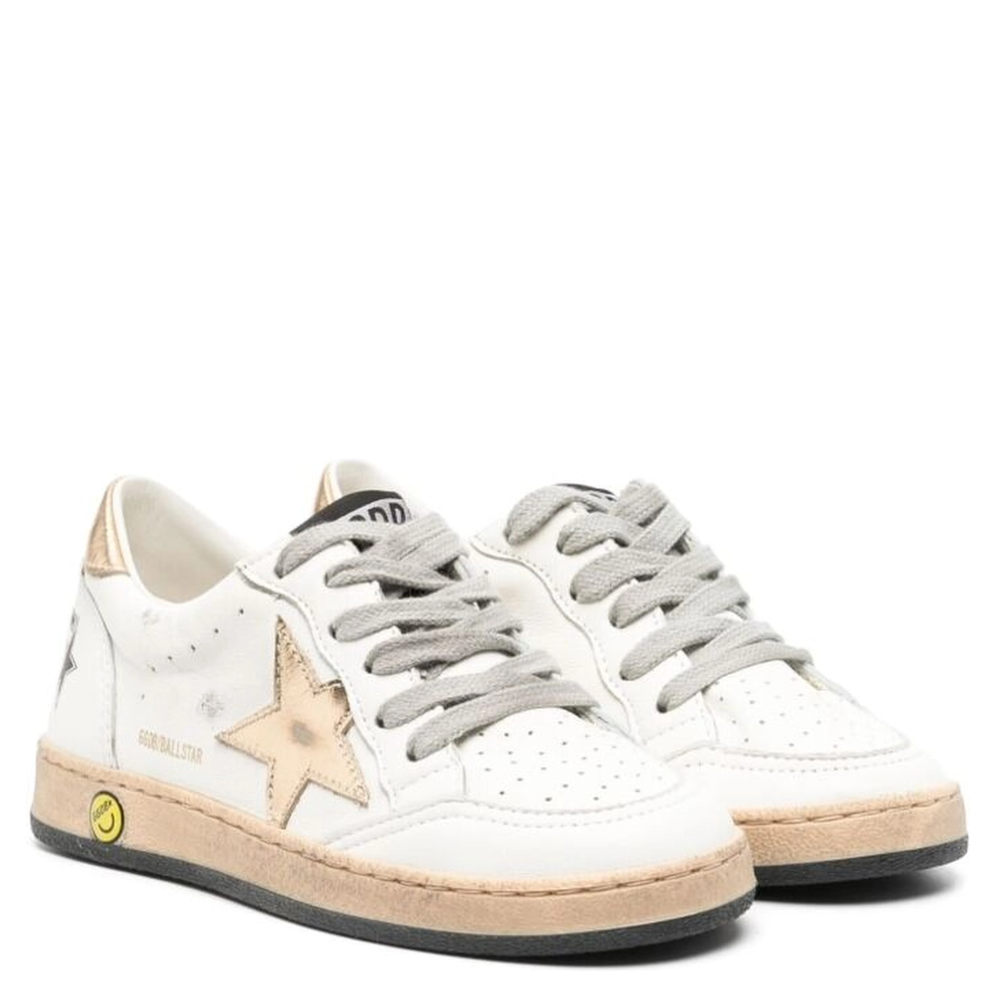 Ballstar White Sneaker Low Top with Star Patch on the Side and Maxi Lettering on the Back in Leather boy