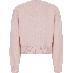 Cropped Round Neck 12GG with round neck and long sleeves in pink cashmere for women