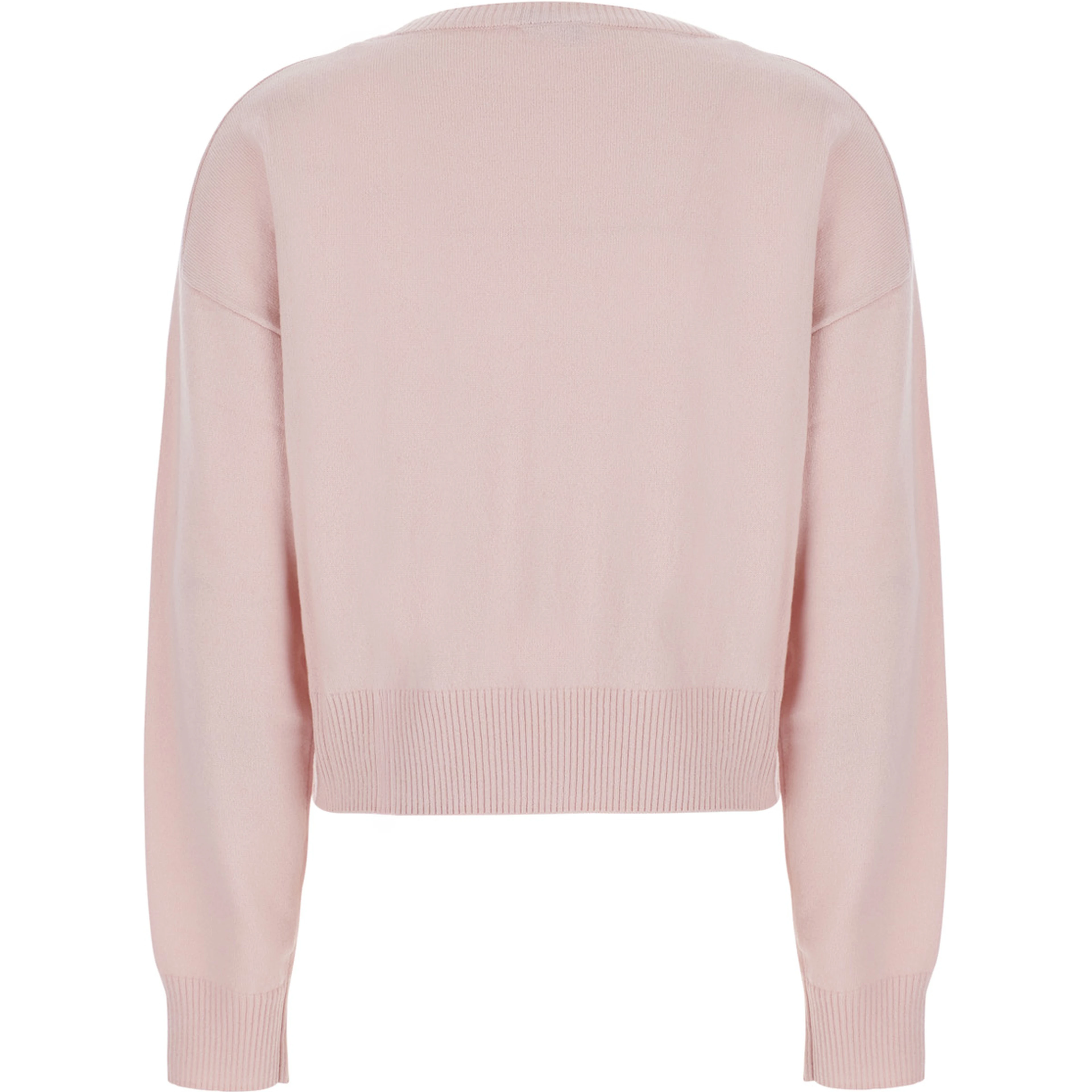 Cropped Round Neck 12GG with round neck and long sleeves in pink cashmere for women