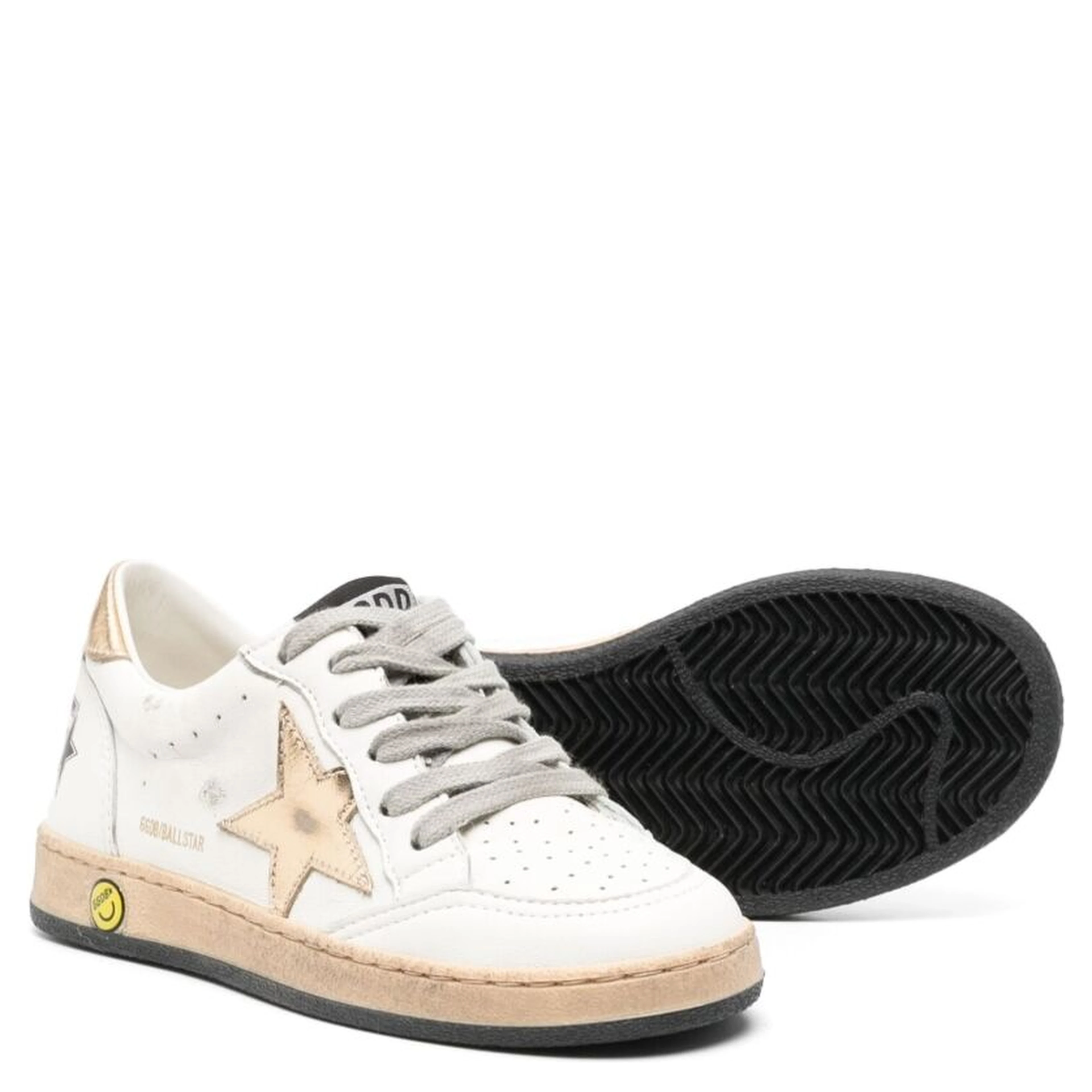 Ballstar White Sneaker Low Top with Star Patch on the Side and Maxi Lettering on the Back in Leather boy