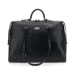 Black Shoulder Bag Vittoria with Logo Plate on the Front and Two Leather Straps for Men