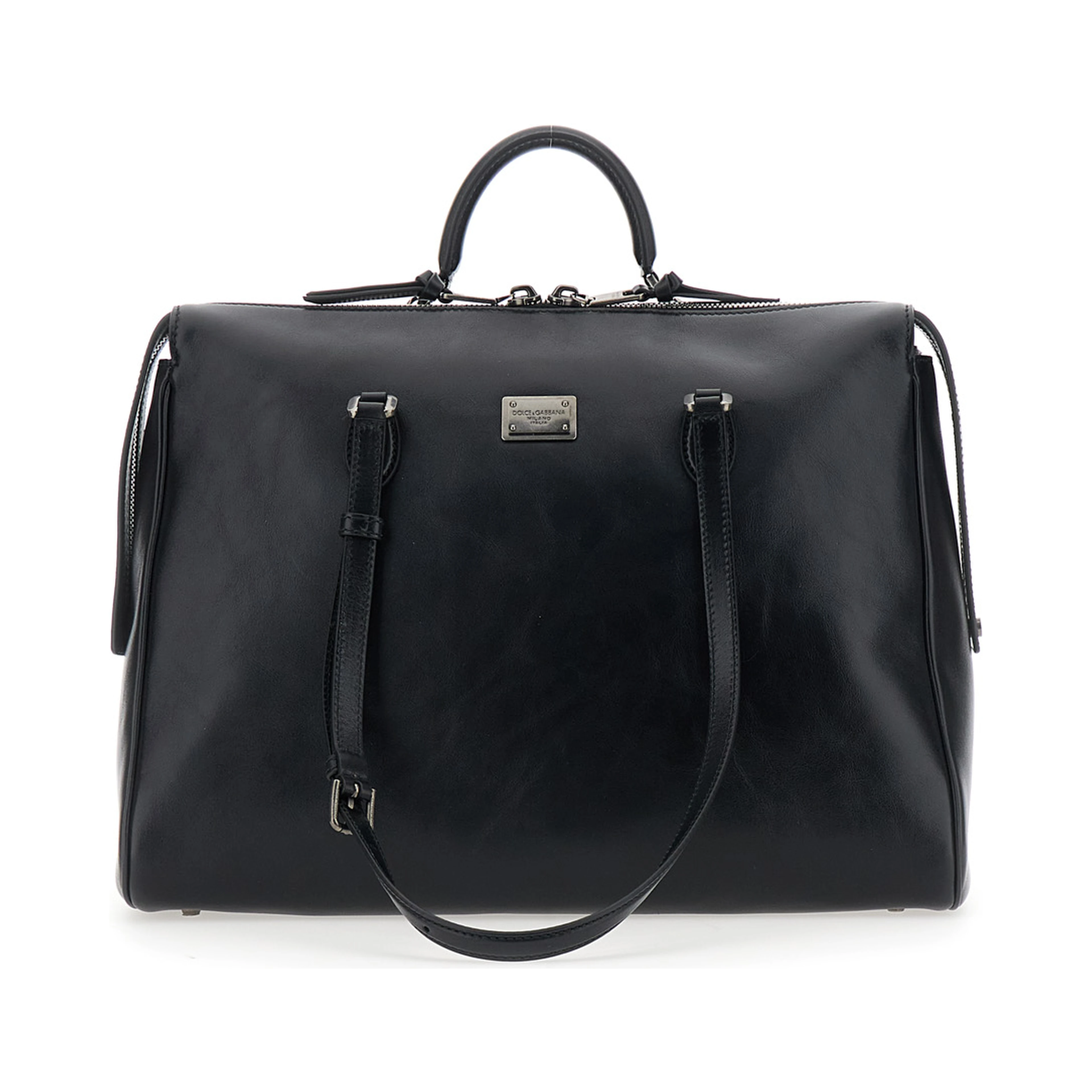 Black Shoulder Bag Vittoria with Logo Plate on the Front and Two Leather Straps for Men