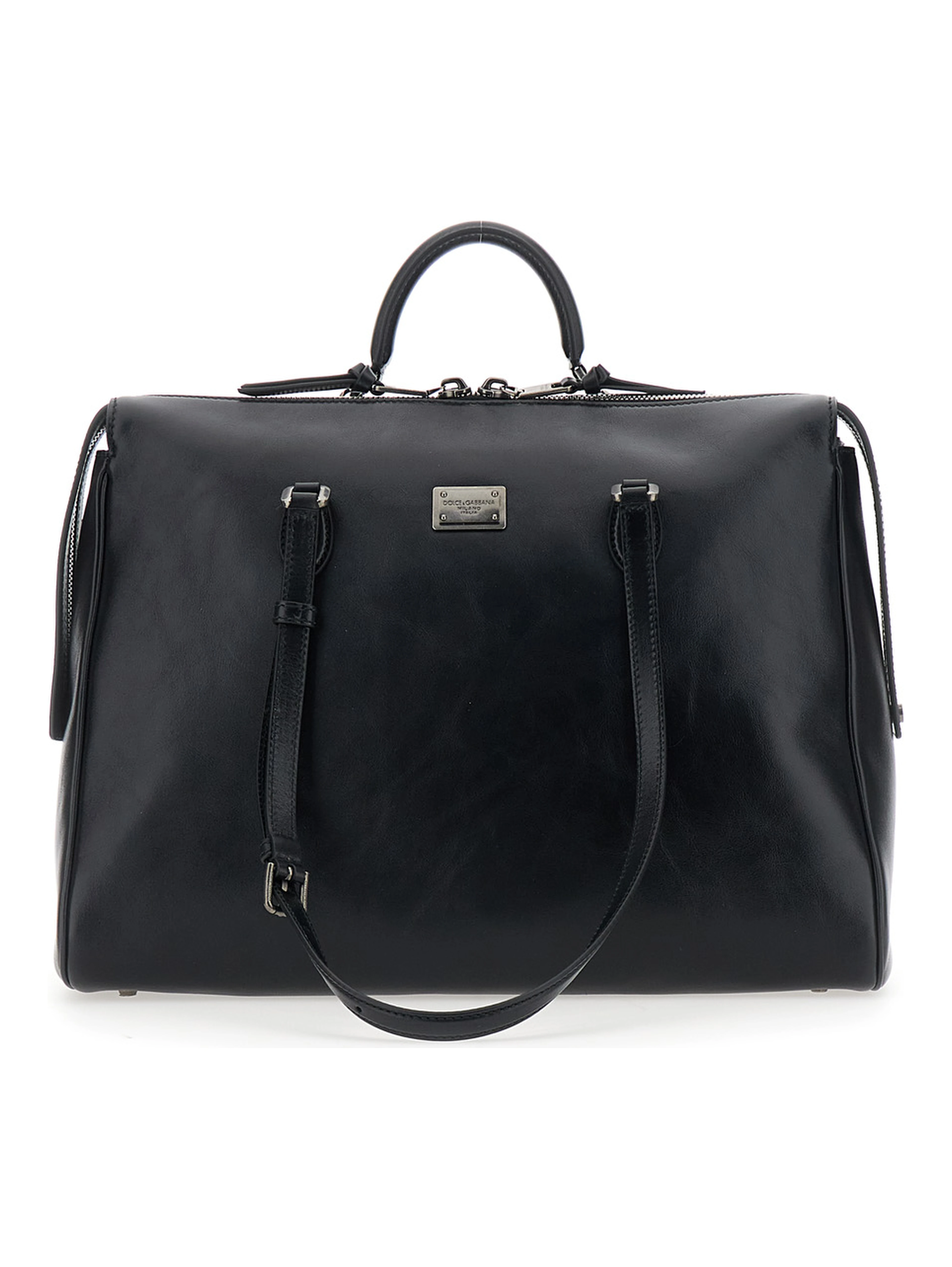 Black Shoulder Bag Vittoria with Logo Plate on the Front and Two Leather Straps for Men