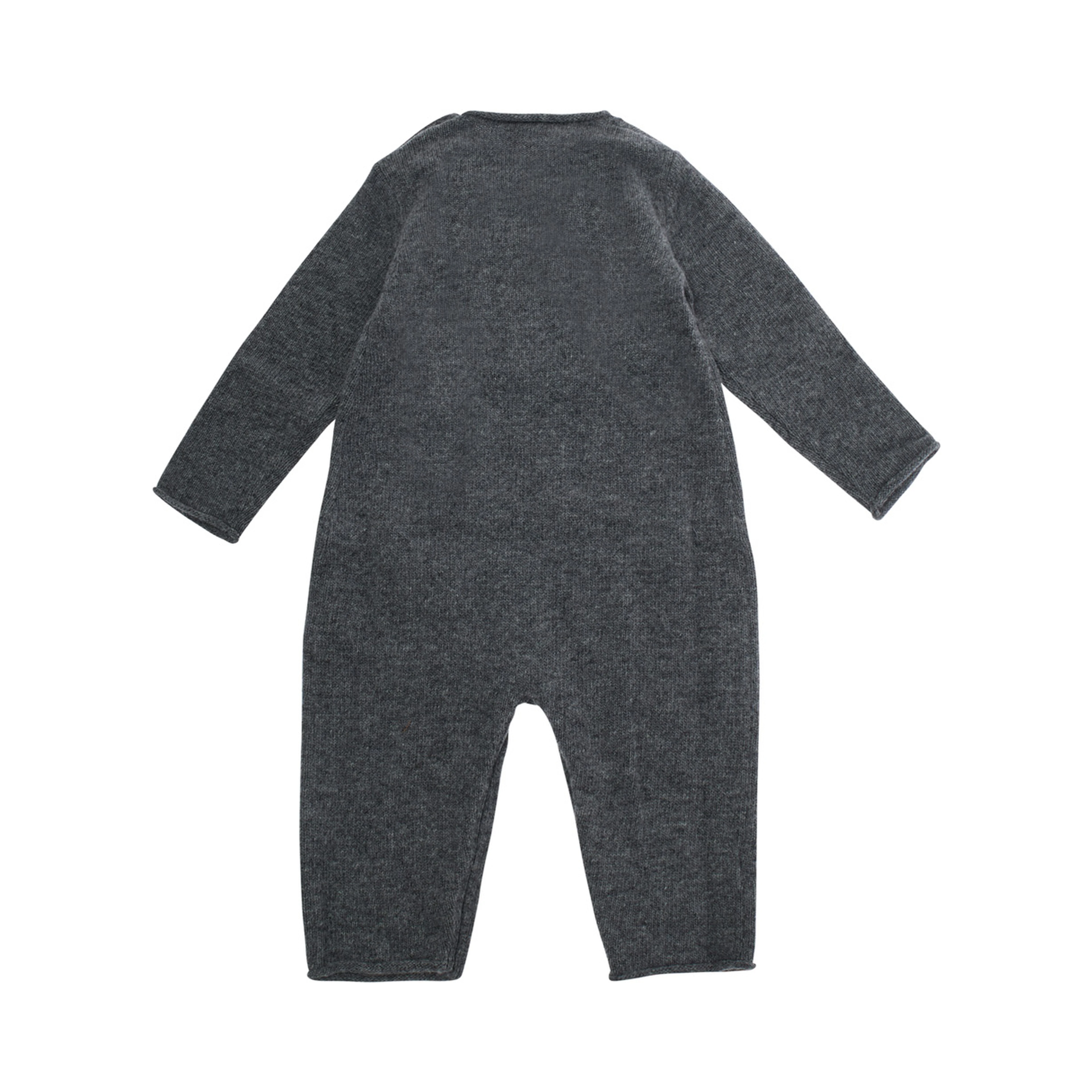 Grey romper with bear motif on the front and button closure in wool baby