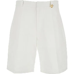 White Bermuda Shorts with Logo Plate on the Belt Loop and Wide Leg in Cotton Man