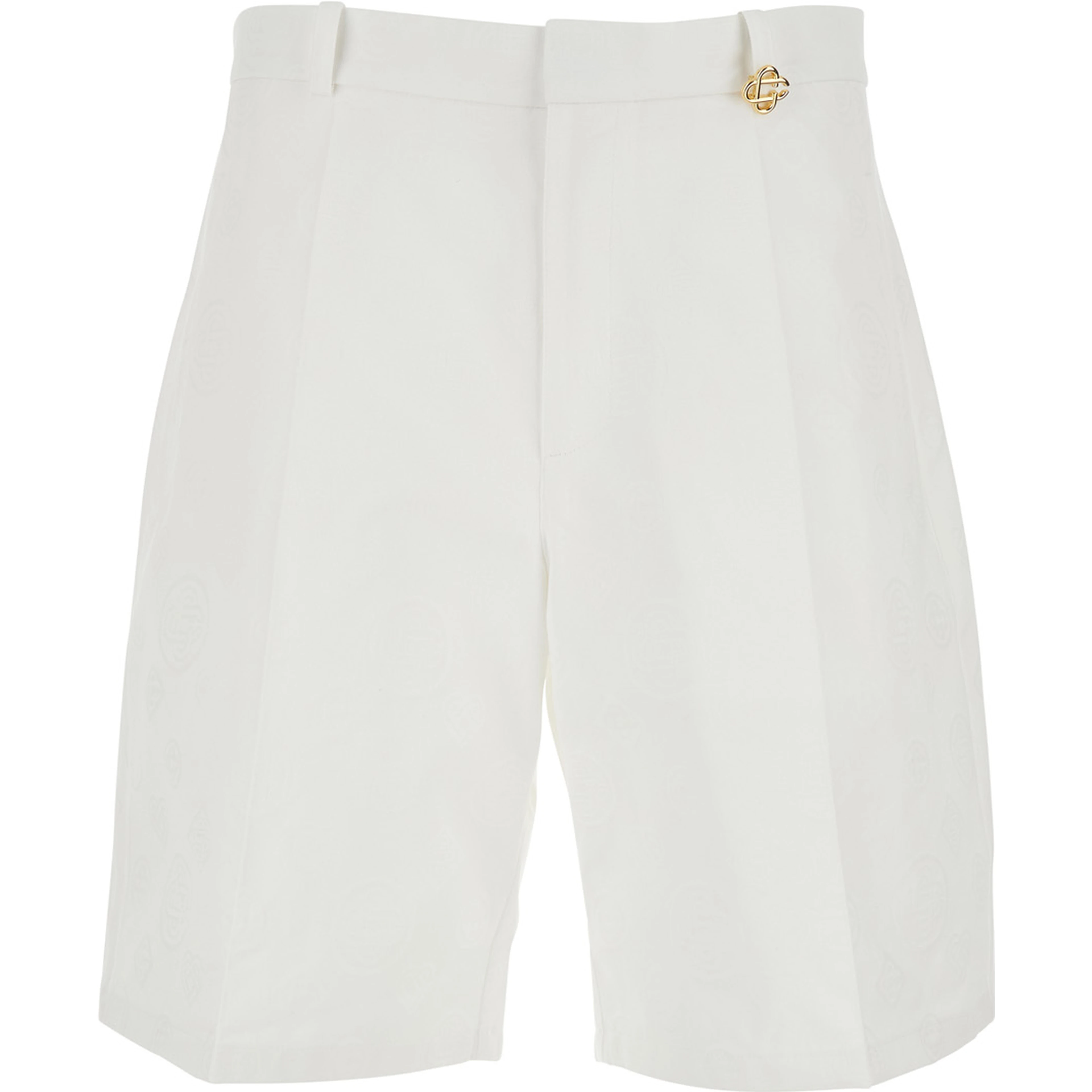 White Bermuda Shorts with Logo Plate on the Belt Loop and Wide Leg in Cotton Man