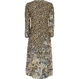 Brown Round Neck Dress with floral animalier print in Tech Fabric women