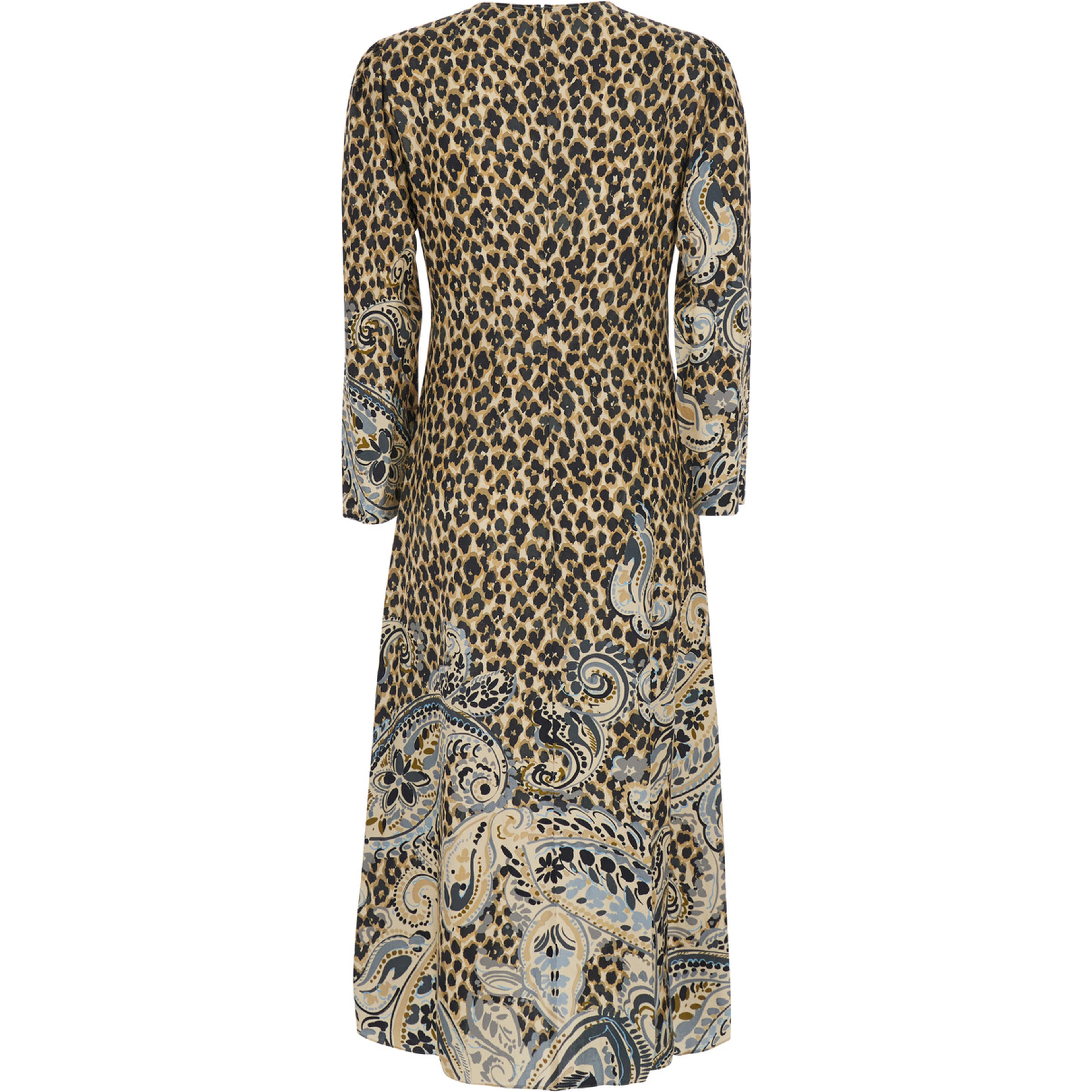 Brown Round Neck Dress with floral animalier print in Tech Fabric women