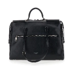 Black Shoulder Bag Vittoria with Logo Plate on the Front and Two Leather Straps for Men
