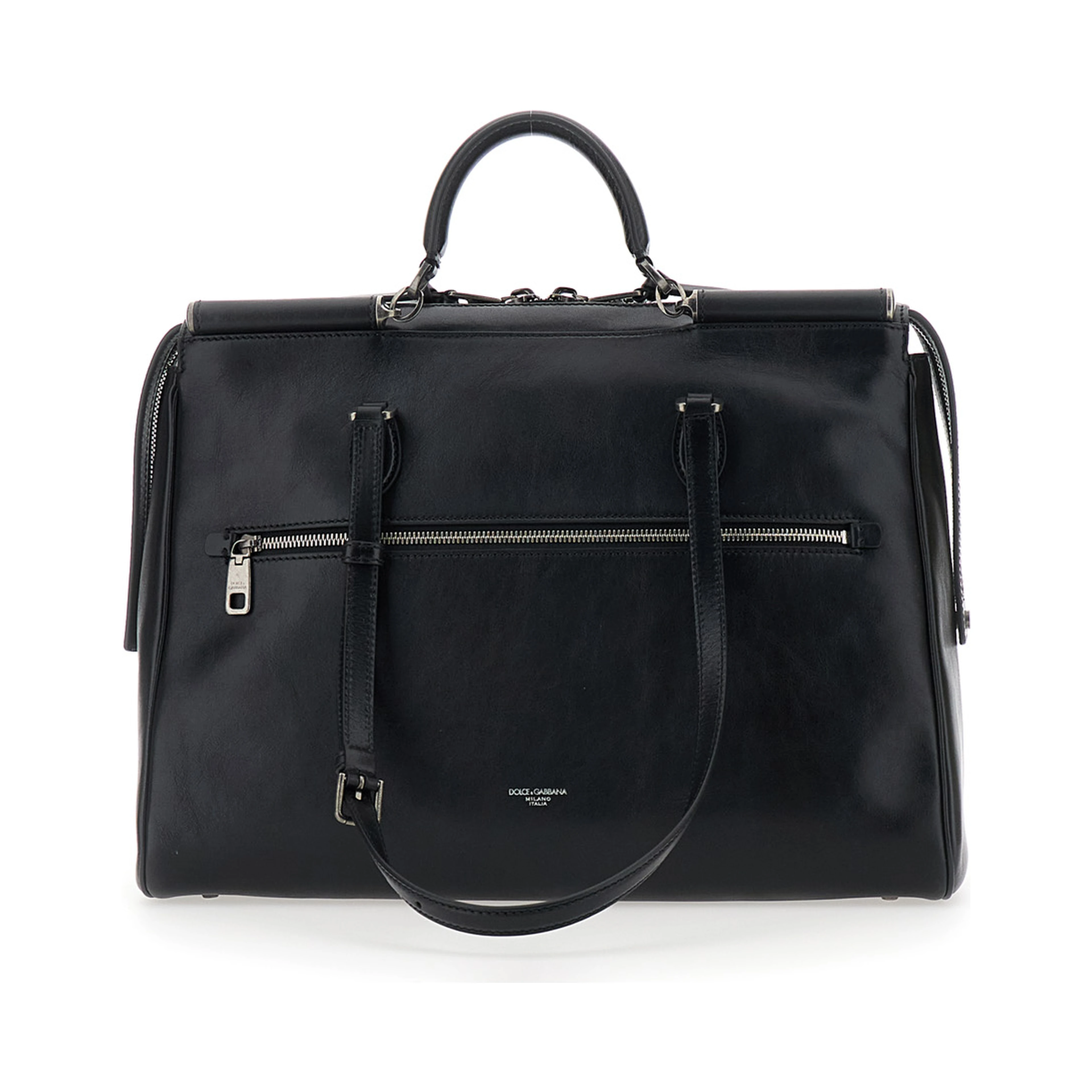 Black Shoulder Bag Vittoria with Logo Plate on the Front and Two Leather Straps for Men