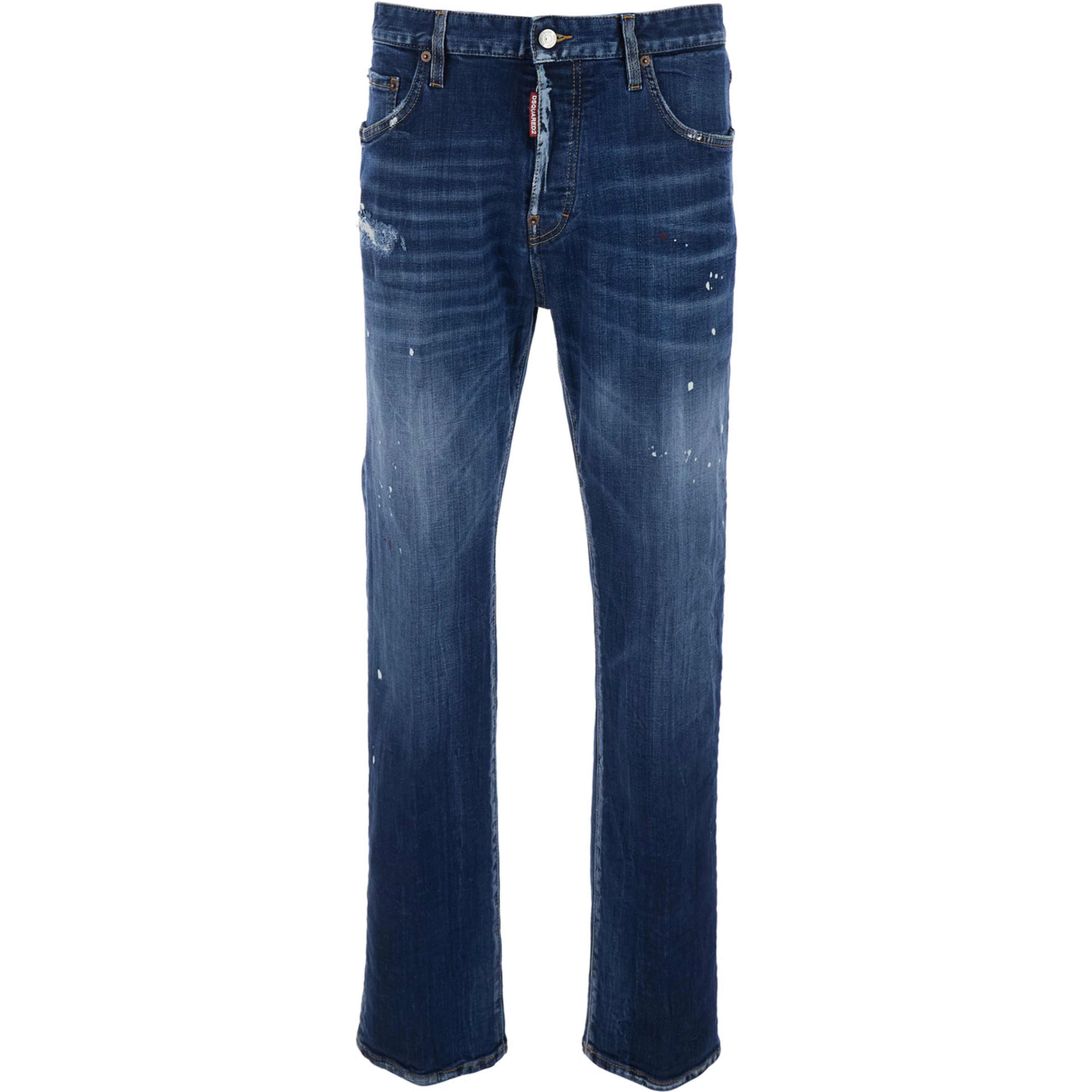 643 Blue Jeans with Ripped Details All-Over and Logo Patch on the Back in Denim Men
