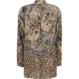 Multicolor Shirt with classic collar and all-over floral animalier print in silk for women