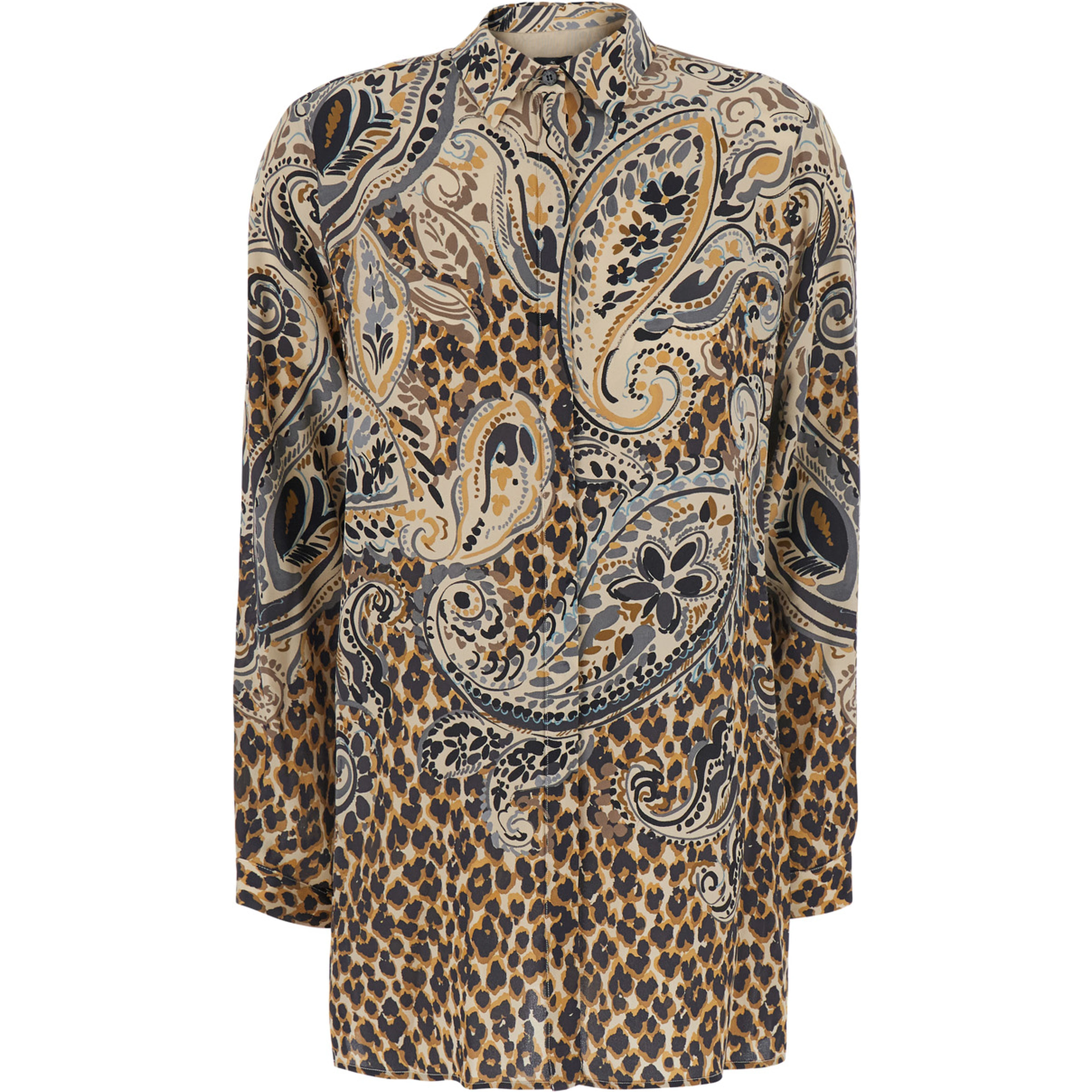 Multicolor Shirt with classic collar and all-over floral animalier print in silk for women
