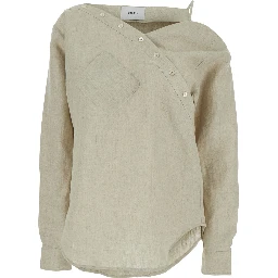 Heart beige Shirt with Asymmetrical Buttoning and Chest Pocket in Cotton Woman