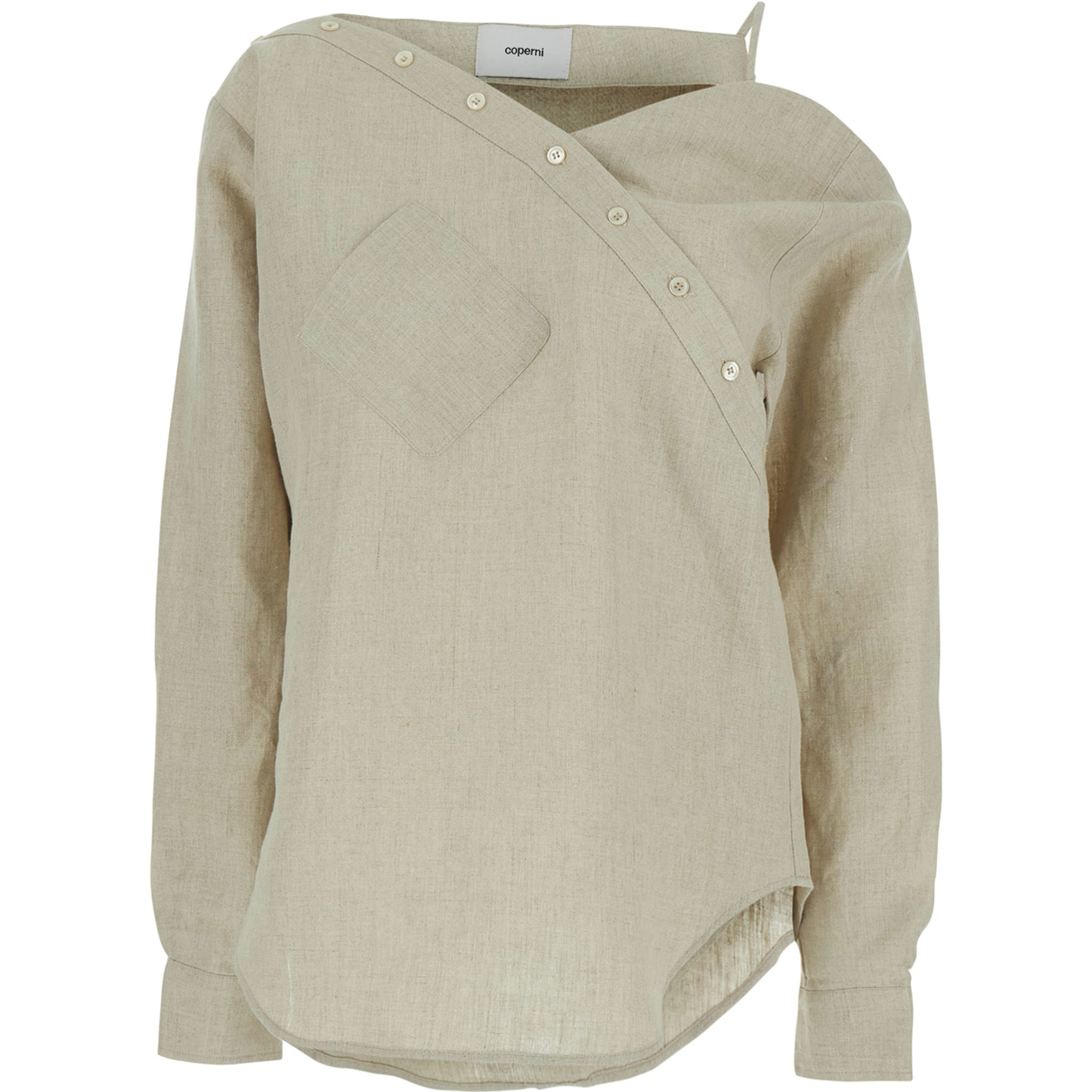 Heart beige Shirt with Asymmetrical Buttoning and Chest Pocket in Cotton Woman