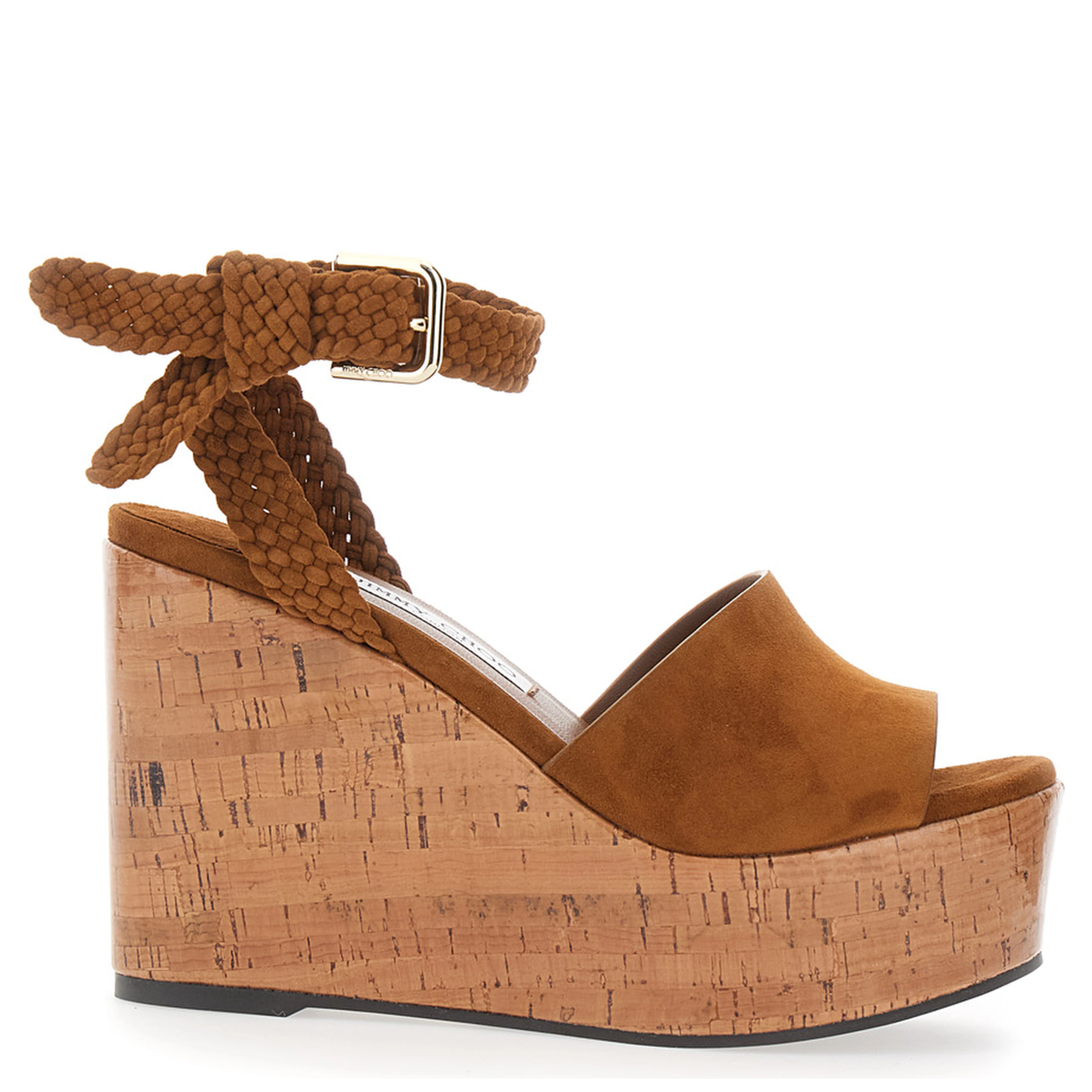 Jori Brown Wedges with Ankle Strap Closure and High Heel in Leather Woman