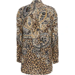 Multicolor Shirt with classic collar and all-over floral animalier print in silk for women