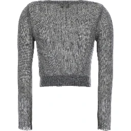 Grey Cardigan with floral decorations in Mohair and Wool for women