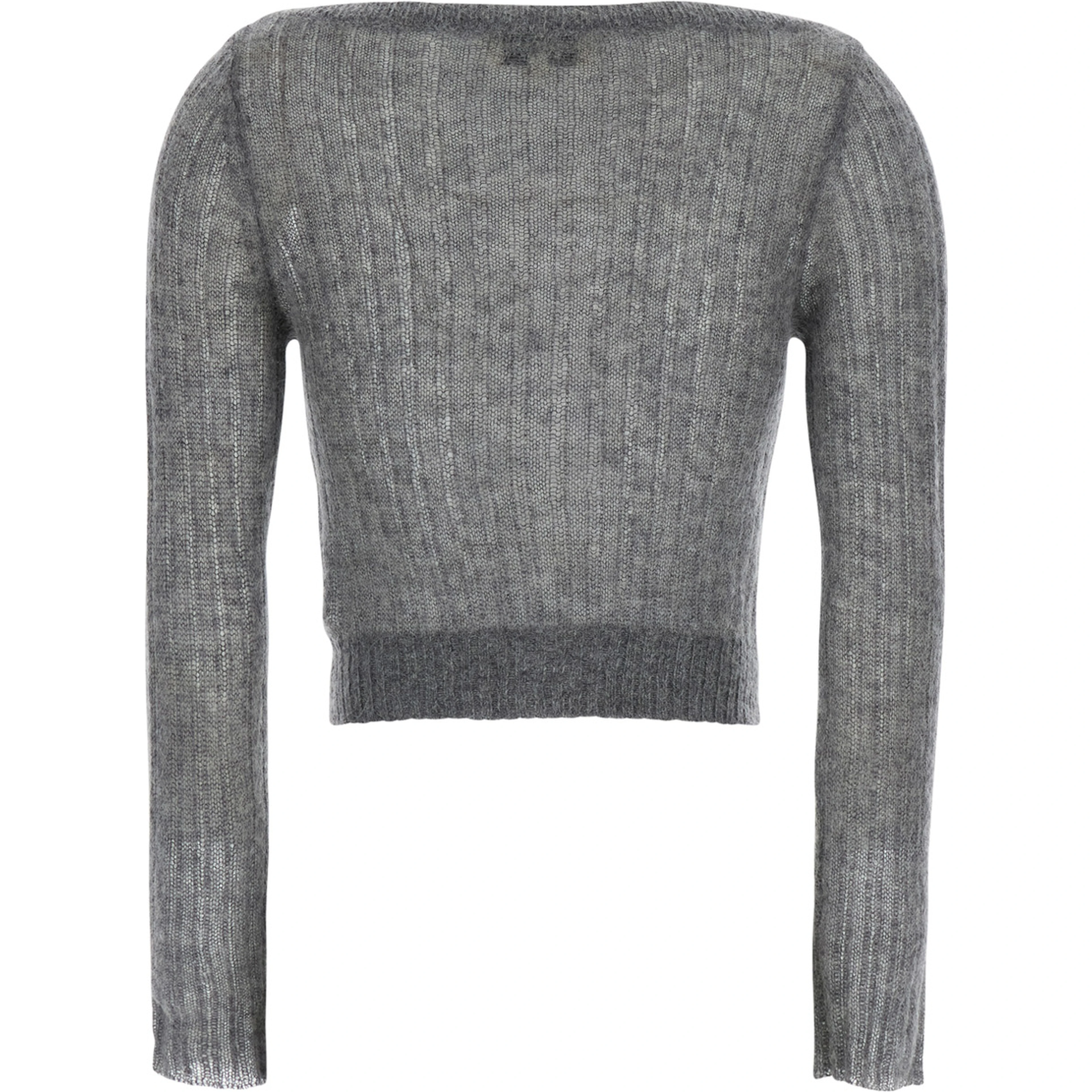 Grey Cardigan with floral decorations in Mohair and Wool for women