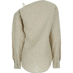 Heart beige Shirt with Asymmetrical Buttoning and Chest Pocket in Cotton Woman