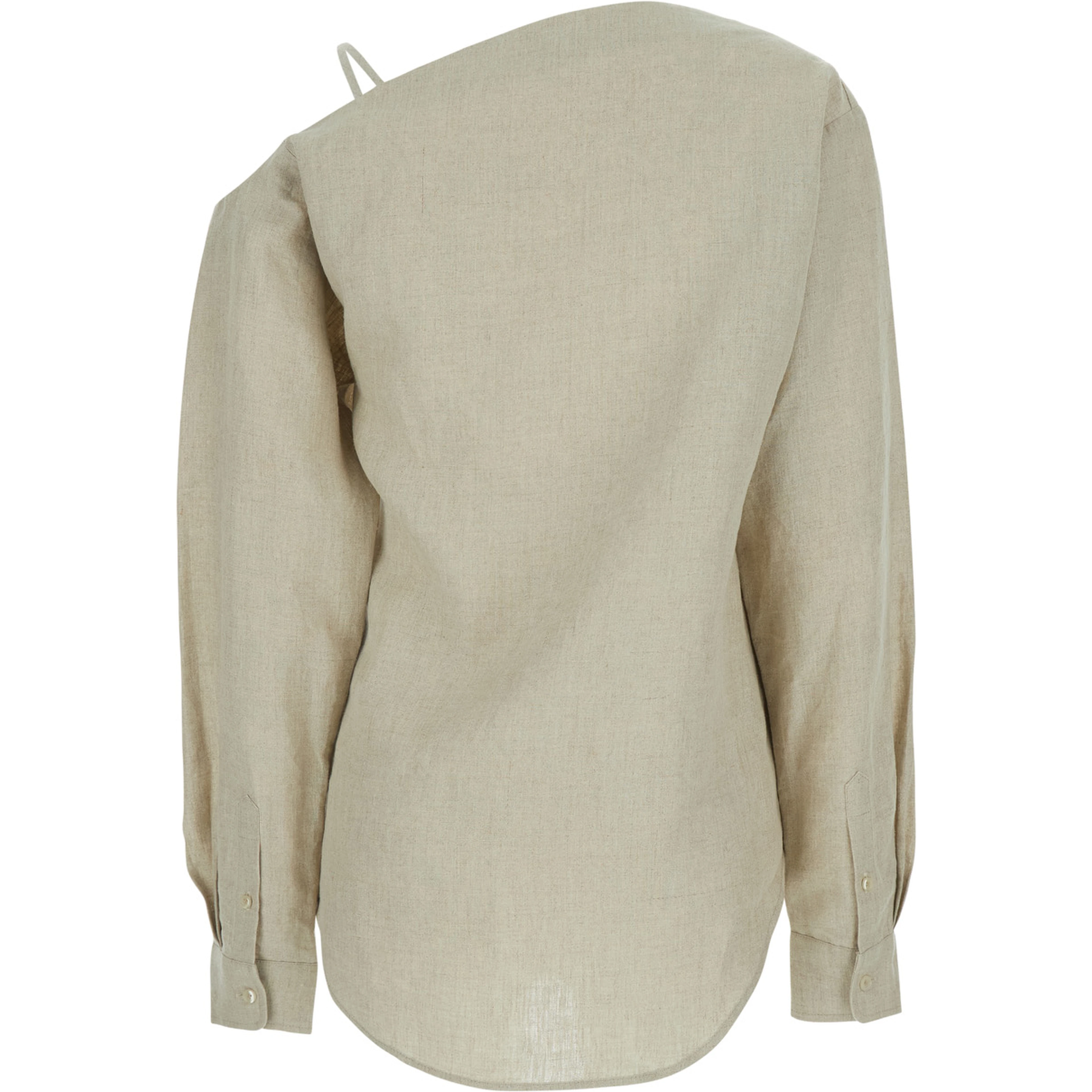 Heart beige Shirt with Asymmetrical Buttoning and Chest Pocket in Cotton Woman