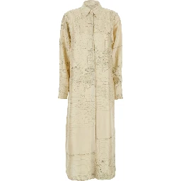 Dress with Cut-Out on the Back and All-Over Print in White Silk for Women