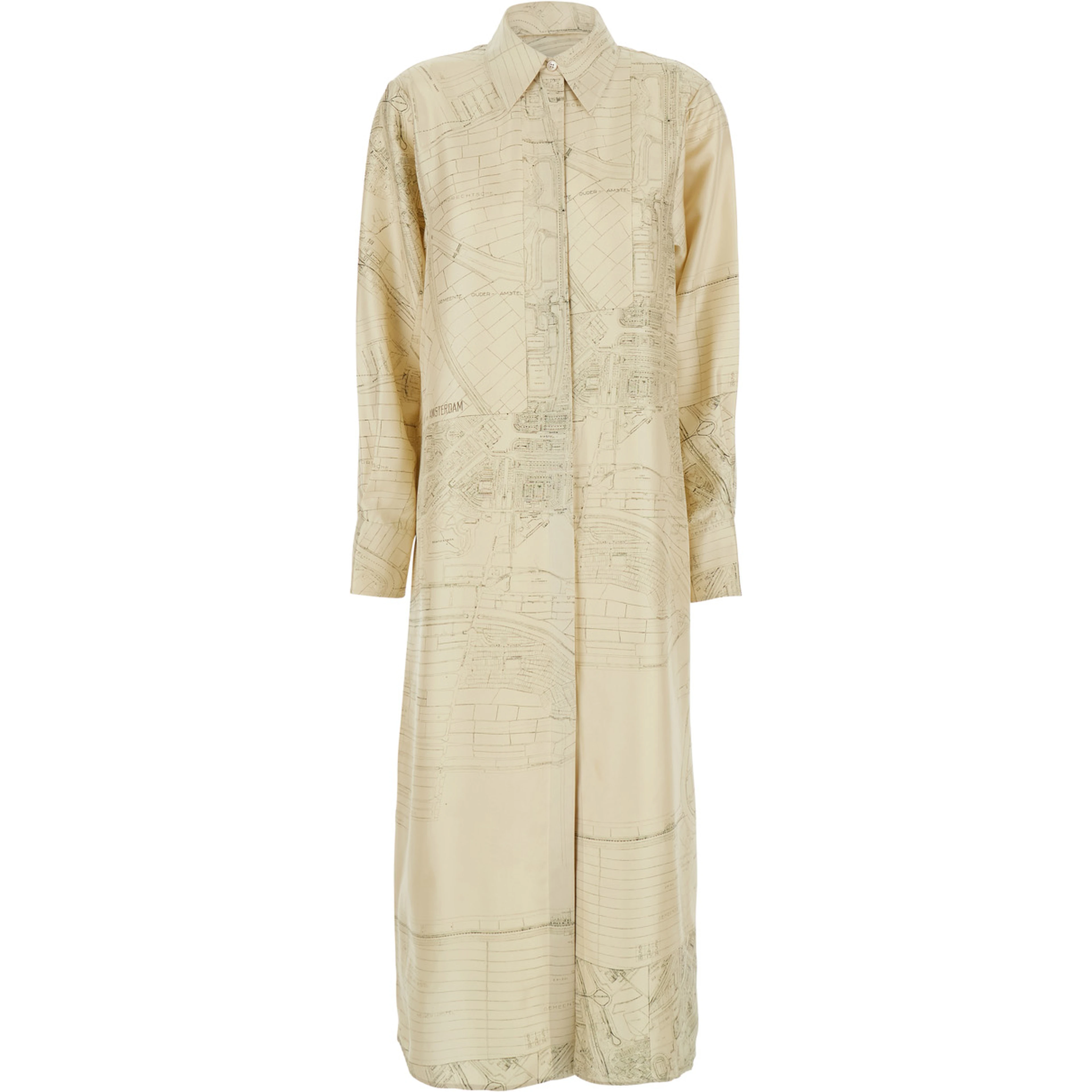 Dress with Cut-Out on the Back and All-Over Print in White Silk for Women