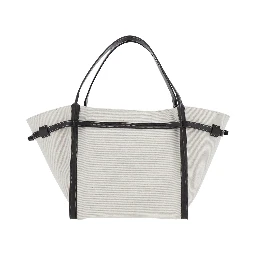 White Cotton Blend Tote Bag with Leather Strap for Women