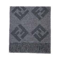 Grey Fringed Edge Scarf with All-Over FF Logo in Wool Men